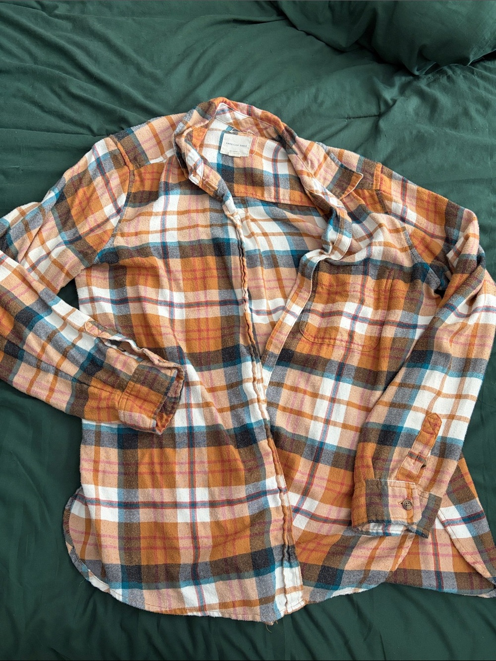 American Eagle Outfitters Men's Plaid Button-Down Shirt in Mustard, Blue & White